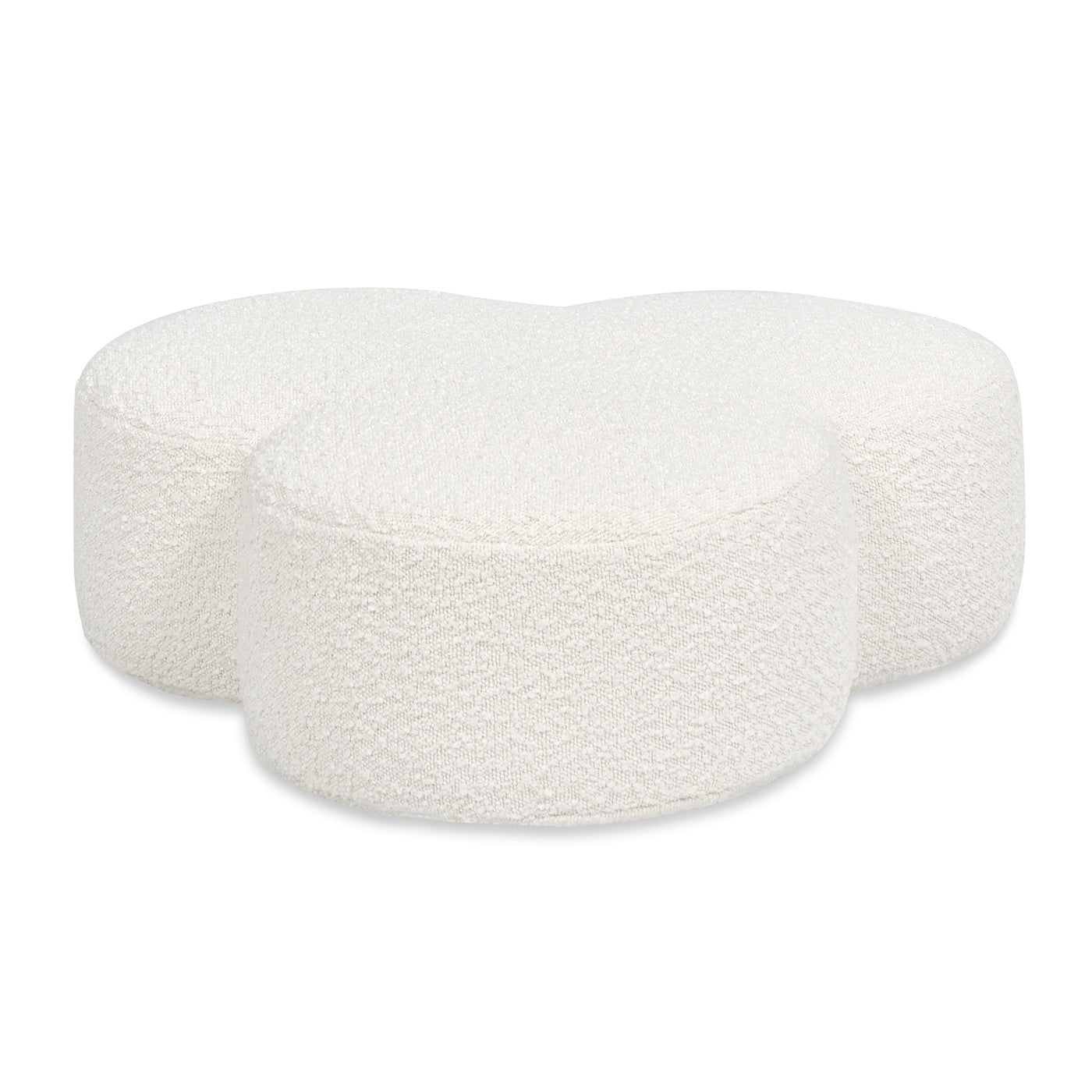 Cr 26.5" Floor Cushion Footrest Ottoman, Ivory White Boucle White Foam Boucle