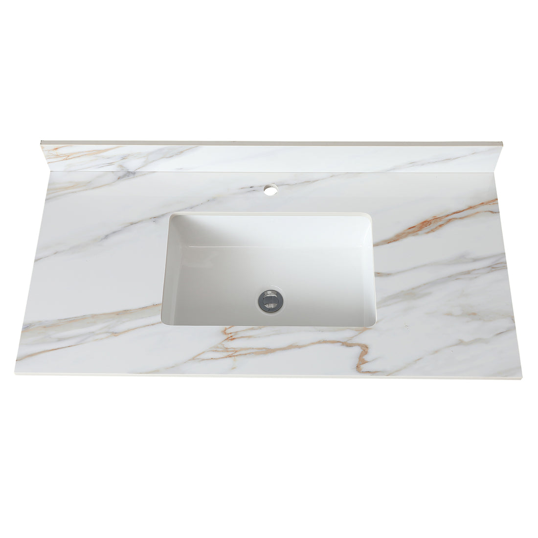 43 Inch Marble Vanity Top, Bathroom Vanity Top With Undermount Rectangular Middle Sink And 4" Height Backsplash, Pre Drilled Faucet Hole Vanity Top, Carrara White With Veins White Marble Bathroom American Design Sintered Stone Sintered Stone