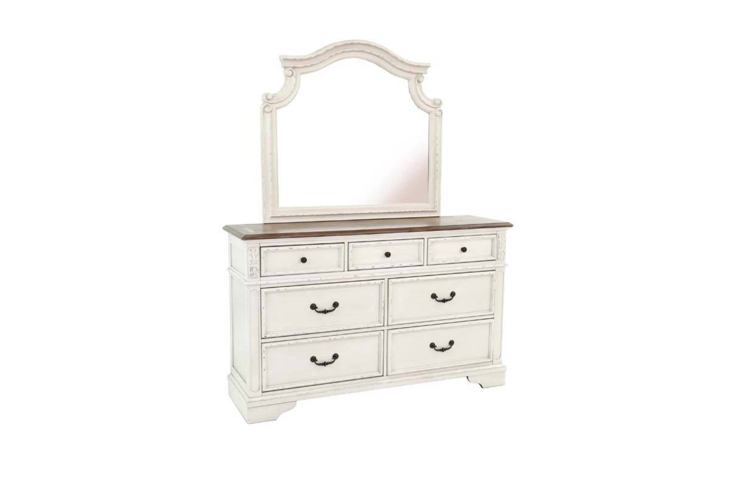 Antique White Wooden 1Pc Dresser Only Bedroom Formal Antique Walnut Top Storage 7 Drawers Dresser Table No Mirror Antique White Bedroom Classic,Contemporary,Transitional Rubberwood Particle Board