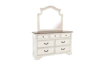 Antique White Wooden 1Pc Dresser Only Bedroom Formal Antique Walnut Top Storage 7 Drawers Dresser Table No Mirror Antique White Bedroom Classic,Contemporary,Transitional Rubberwood Particle Board