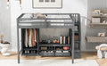 Full Size Loft Bed Frame With Wardrobe,Low Storage Table And Storage Staircase,Gray Gray Solid Wood Mdf