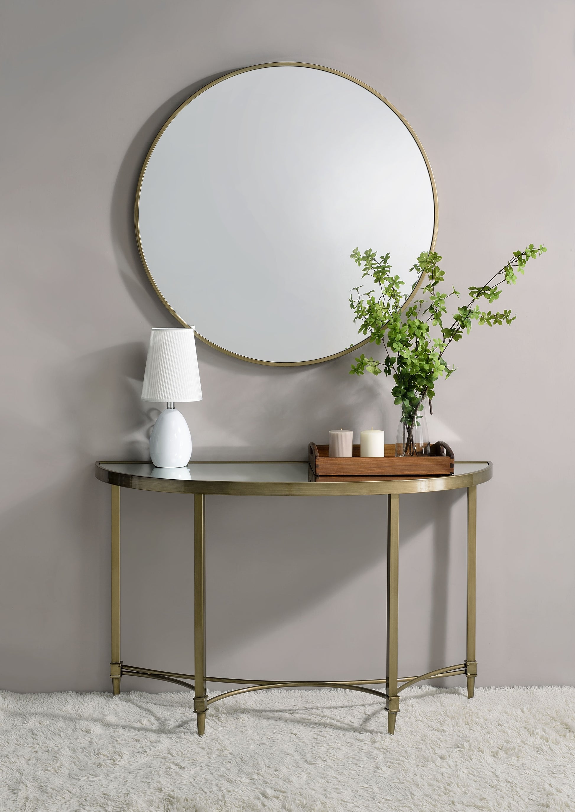 Aditya Console Table W Mirror, Mirrored & Antique Brass Finish Ac02737 Antique Brass Metal