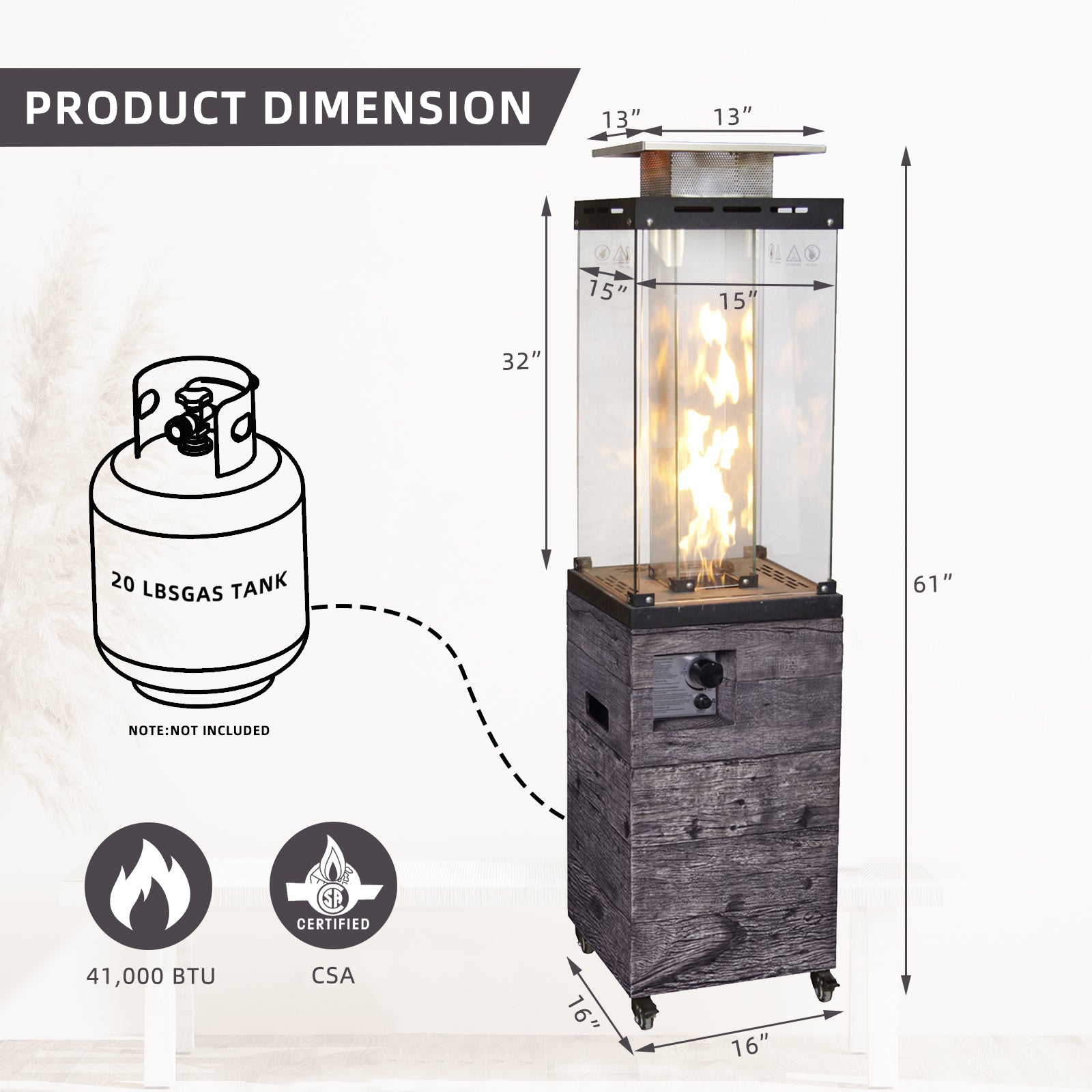 Good Product Faux Woodgrain Fire Heater With Tempered Glass Black Garden & Outdoor American Design Magnesium Oxide