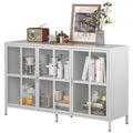 Heavy Duty Metal Modern Sideboard Buffet Cabinet With Storage Premium Steel Storage Cabinet ,Adjustable Feet,Glass Doors,Large Capacity Organizer Accent Chests 3 4 Spaces Antique White Primary Living Space Glass Doors Modern Metal Metal