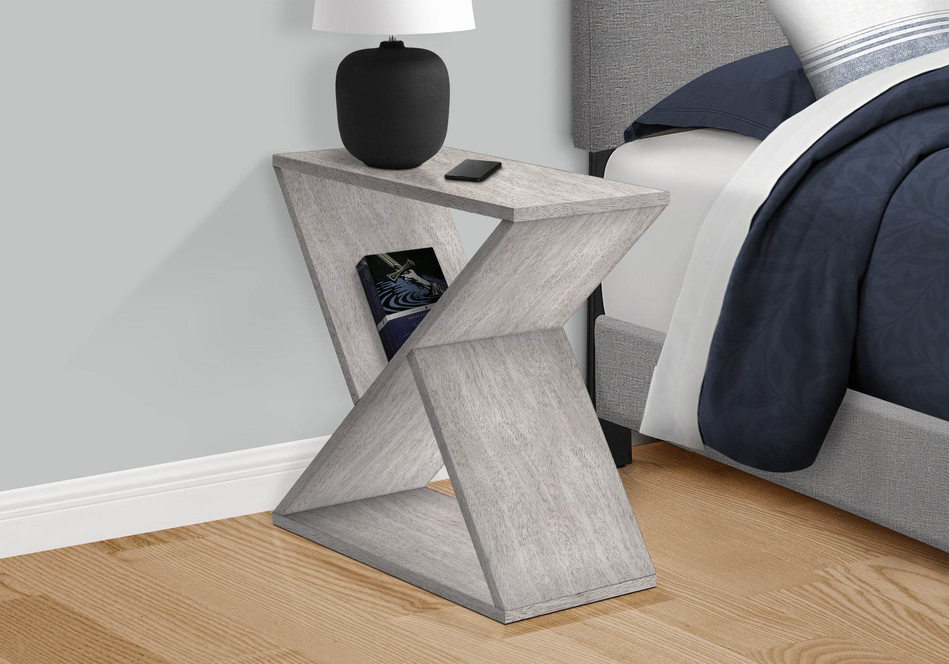 Accent Table, Side, End, Nightstand, Narrow, Small, Bedroom, Living Room, Lamp, Grey Veneer, Contemporary Gray Wash Mdf