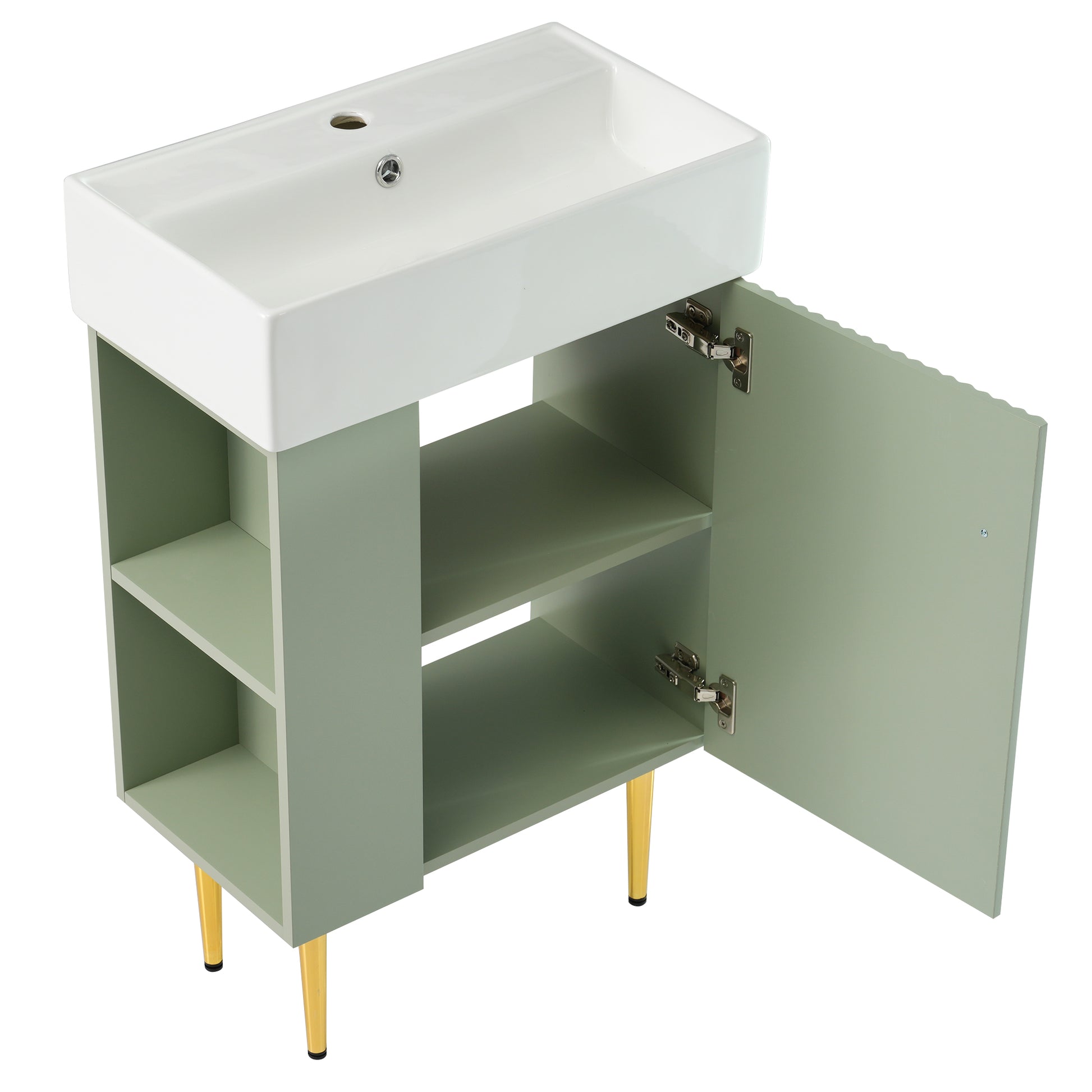 21.6" Green Bathroom Vanity, Combo Cabinet, Bathroom Storage Cabinet, Single Ceramic Sink, Left Side Storage Green Bathroom Ceramic Mdf