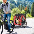 Aosom Dog Bike Trailer Pet Cart Bicycle Wagon Cargo Carrier Attachment For Travel With 3 Entrances Large Wheels For Off Road & Mesh Screen Red Black Red Steel
