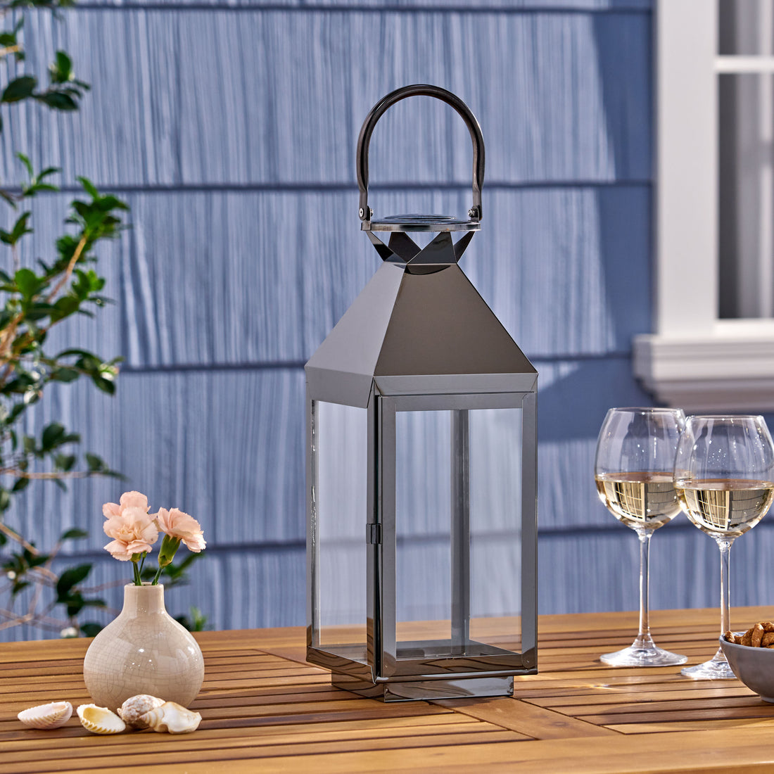 Tulsa 16"H Stainless Steel Lantern Black Stainless Steel