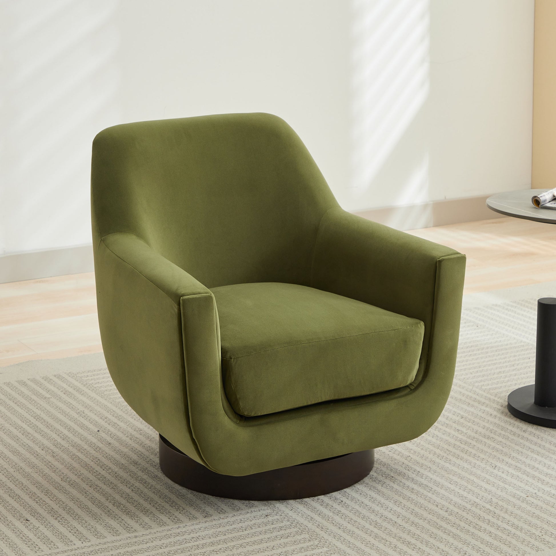 U Shaped Fully Assembled Swivel Chair Velvet Accent Chair Armchair Round Barrel Chair For Living Room Bedroom, Green Green Velvet