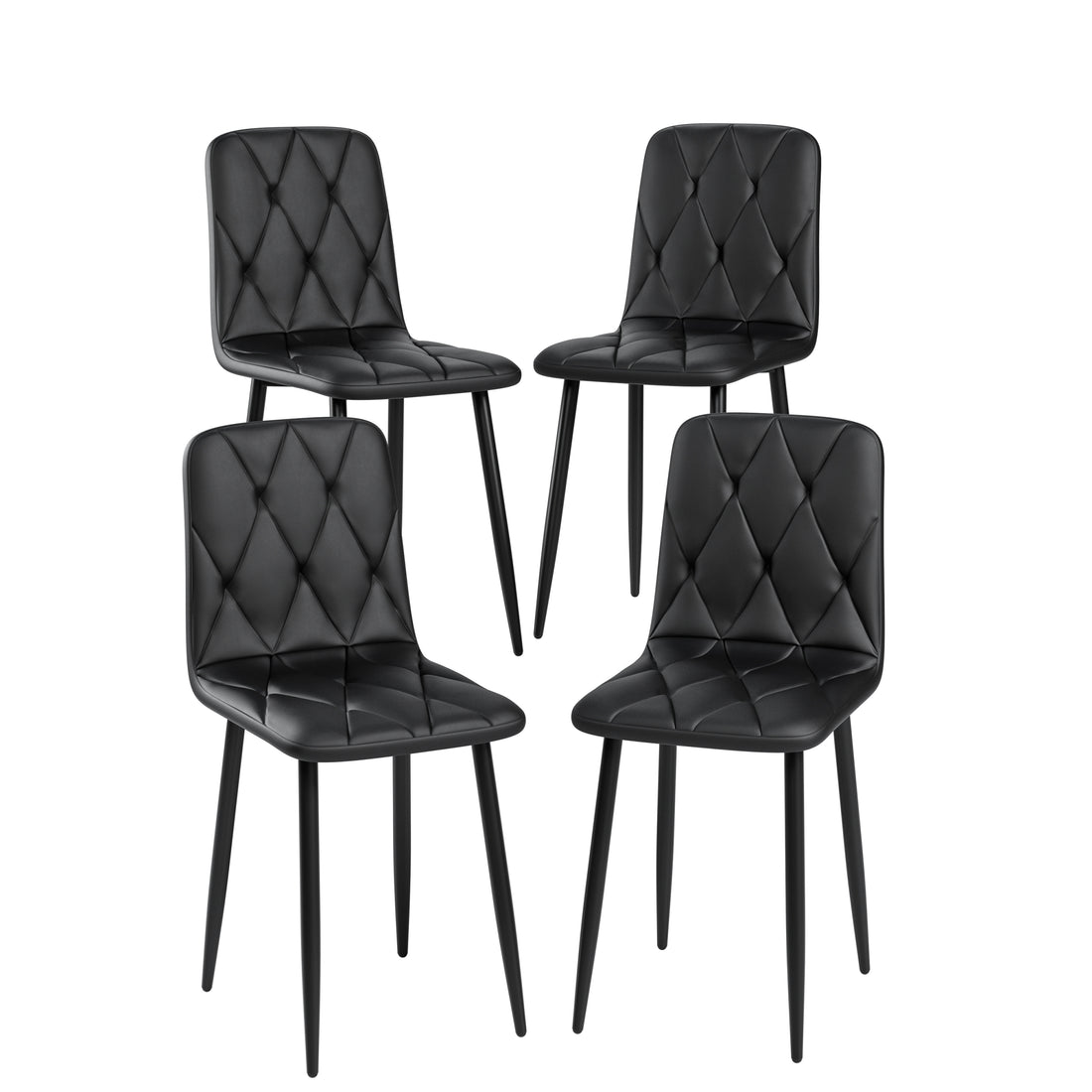 Dining Chairs Set Of 4, Modern Kitchen Dining Room Chairs, Pu Dining Chair Upholstered Cushion Seat And Sturdy Metal Legs Black Leather