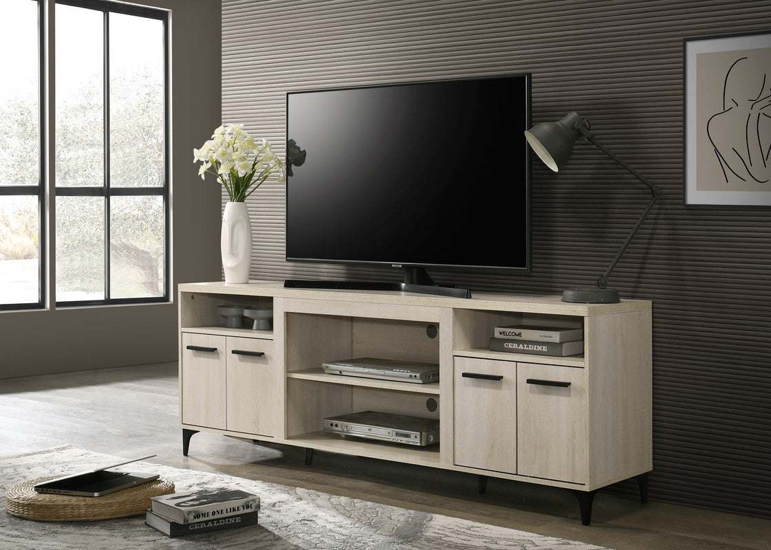 Evander 70"W Oak Finish 4 Door Tv Stand Oak 60 69 Inches Wood