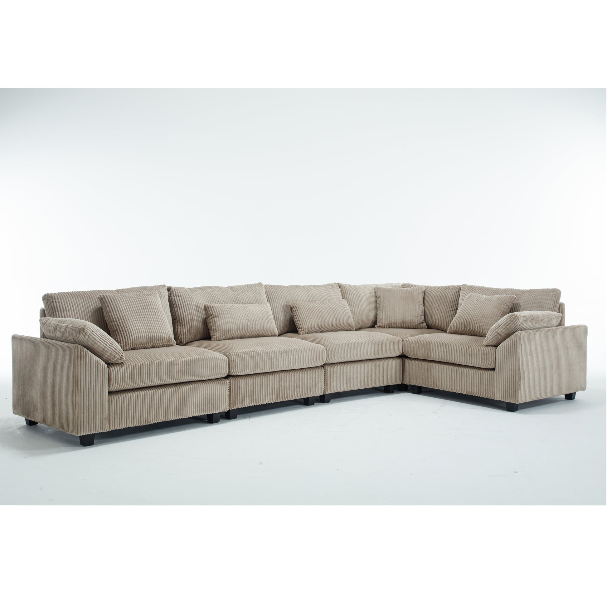 Oversized Modular Sectional Sofa Couch Set,L Shaped Sofa Sectional, 5 Seater Sofa For Living Room Corduroy Upholstered Sofa Set With 7 Free Pillowsbrown Brown Fabric 5 Seat