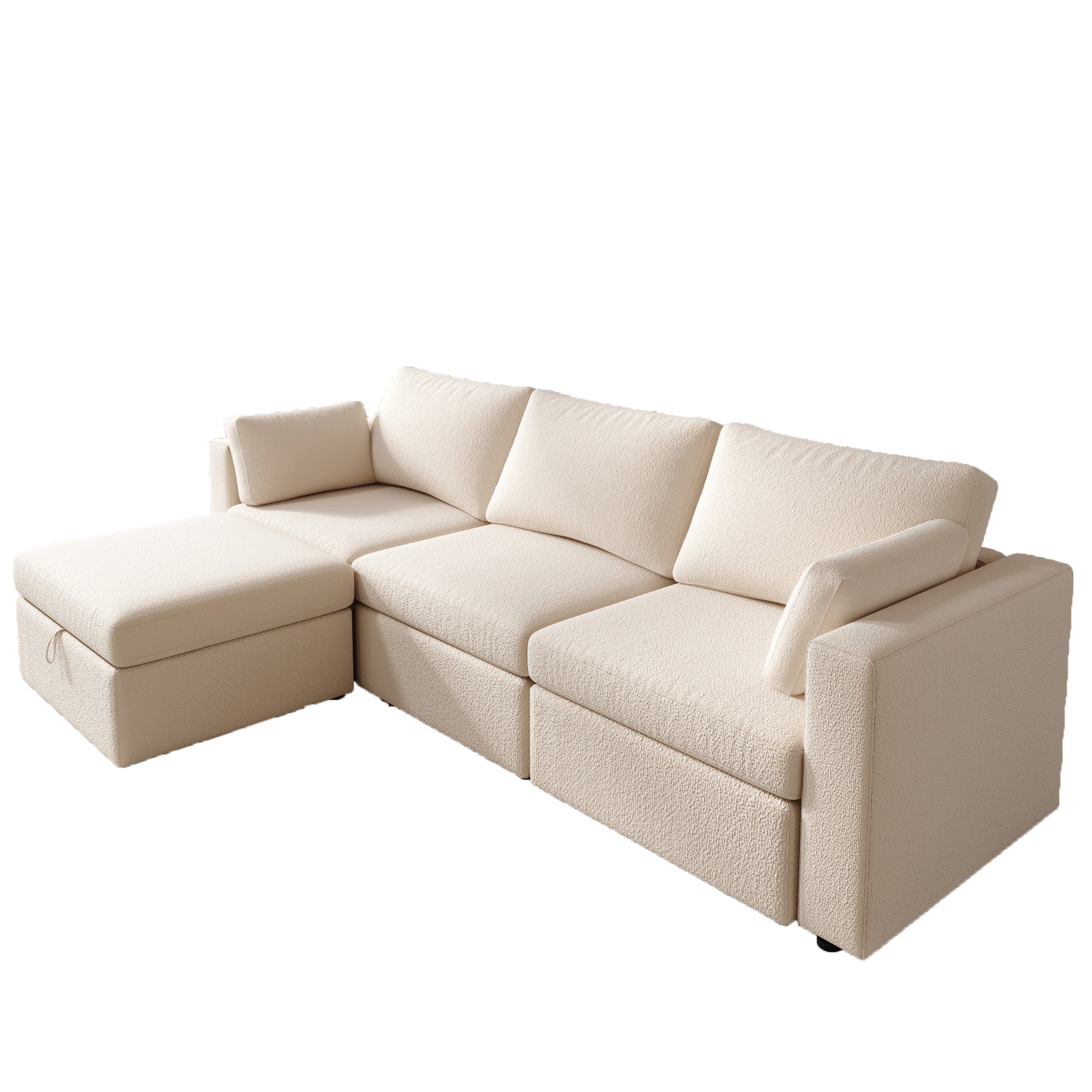 Modern Cotton Linen L Shape Sectional Sofa, Oversized Upholstery Sectional Sofa, Chaise Couch With Storage Ottomans For Living Room Loft Apartment Office White 4 Seats Wood Primary Living Space Medium Duty Pine 4 Seat White Linen Medium Soft Cushion Back