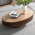 Modern Handcraft Drum Coffee Table Length 43.7 Inch Ellipse Coffee Table For Living Room,Small Coffee Table With Sturdy Pedestal,Walnut Mdf Walnut Mdf