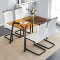 Table And Chair Set. Large Modern Rectangular Table With Brown Glass Top And Black Metal Legs. It Is Equipped With Soft And Comfortable Pu Seats, Faux Leather Upholstered Seats, And Sturdy Metal Legs. White Seats 4 Glass Metal