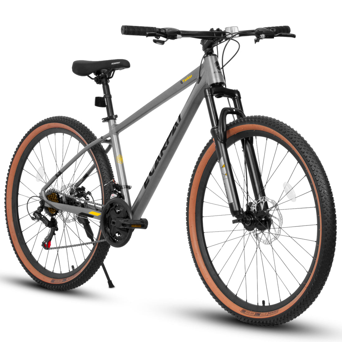 A27312 Ecarpat Mountain Bike 27 Inch Wheels, 21 Speed Mens Womens Trail Commuter City Mountain Bike, Aluminium Frame Disc Brakes Thumb Shifter Front Fork Bicycles Cycling Gray Durable Without Garden & Outdoor Classic Multifunctional Polyurethane Foam