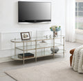 Zaba Tv Stand, Glass & Champagne Finish Lv02759 Champagne 70 79 Inches Glass Metal