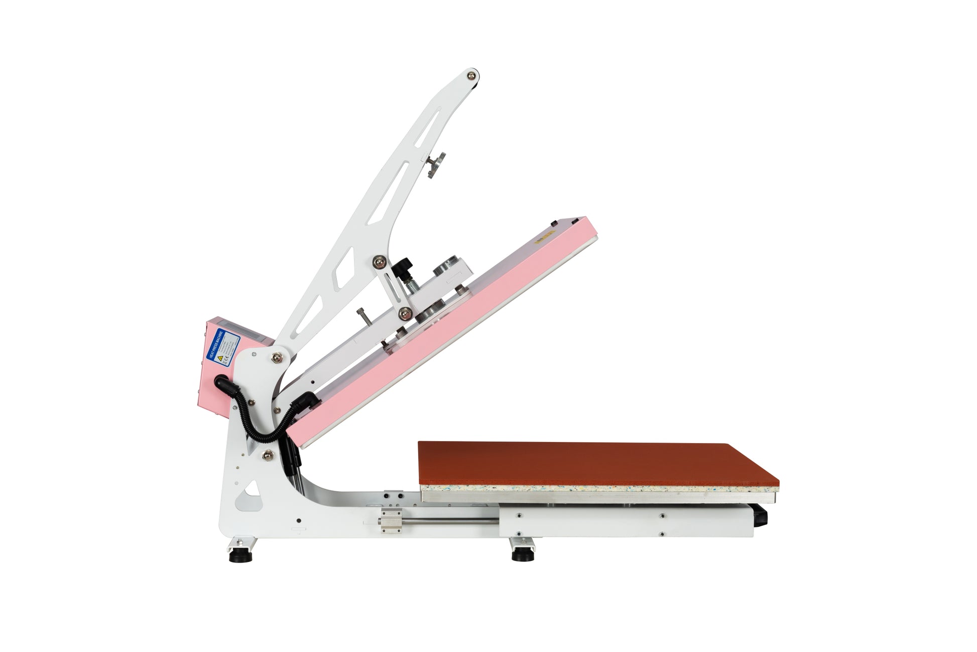 16X24 Semi Automatic Heat Press Machine With Auto Open And Slide Out Base Pink White Aluminium