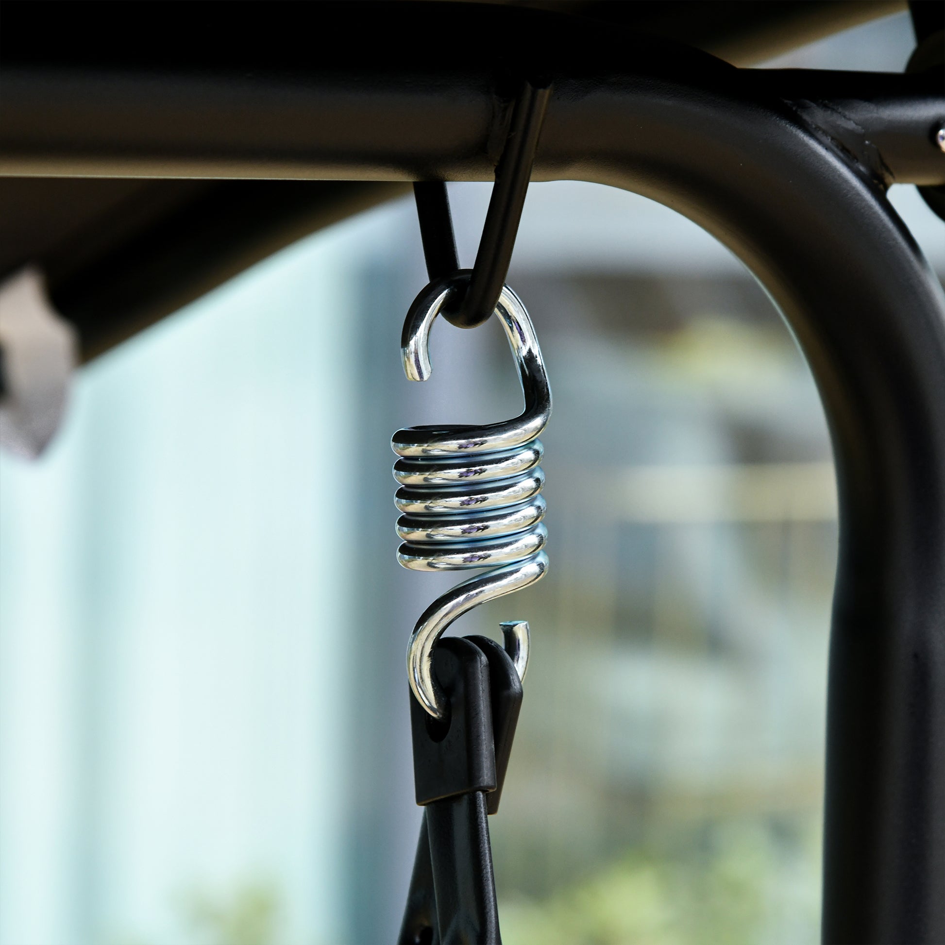 Outsunny Patio Swing Chair With Canopy, Seats 2 Adults Loveseat Bench With Adjustable Tilt Canopy, Armrests, A Frame Steel,Mesh For Backyard, Garden, Black Black Metal