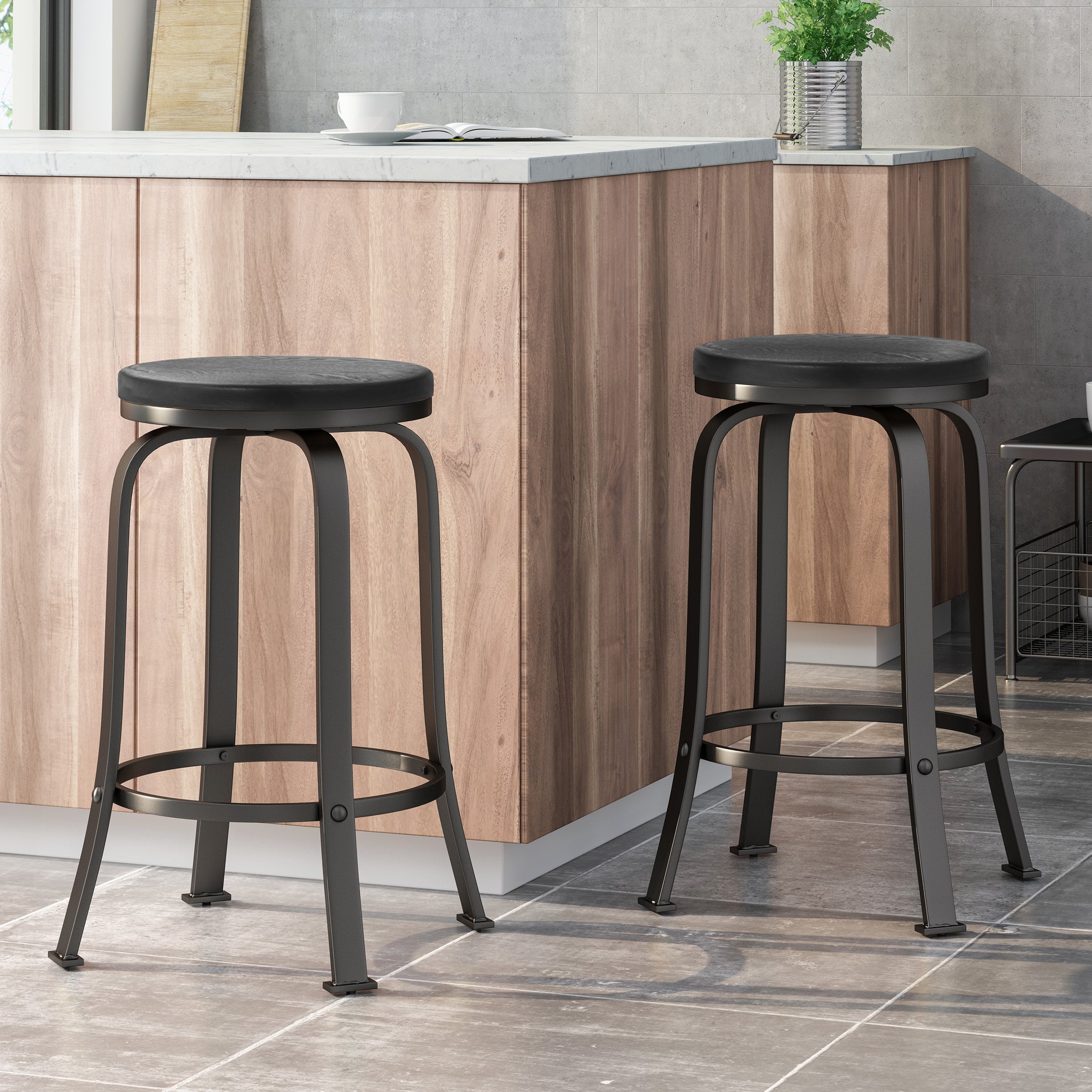 Counter Stool - Black Wood Metal