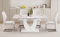 Table And Chair Set, Modern Luxurious White Imitation Marble Pattern Mdf Dining Table,Rectangular Dining Table, Matched With Uniquely Shaped Pu High Backrest Seats,Suitable For Various Occasions. White Seats 4 Mdf