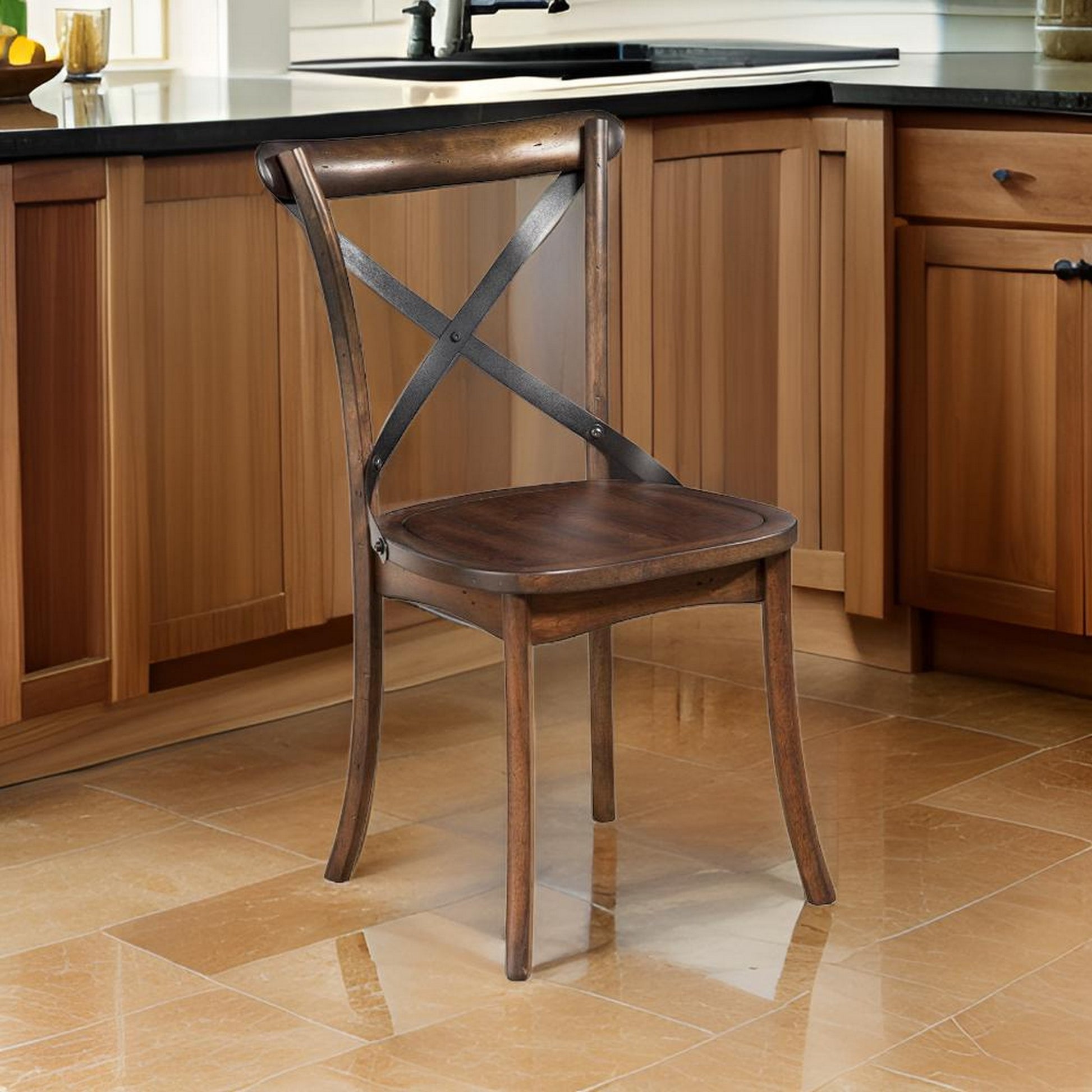 Convenient Metal Accented Side Chairs In Rubberwood Set Of 2 Brown Brown Wood