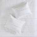 4 Piece Microfiber Reversible Ruffle Quilt Set With Throw Pillow White Full Queen Full White Cotton
