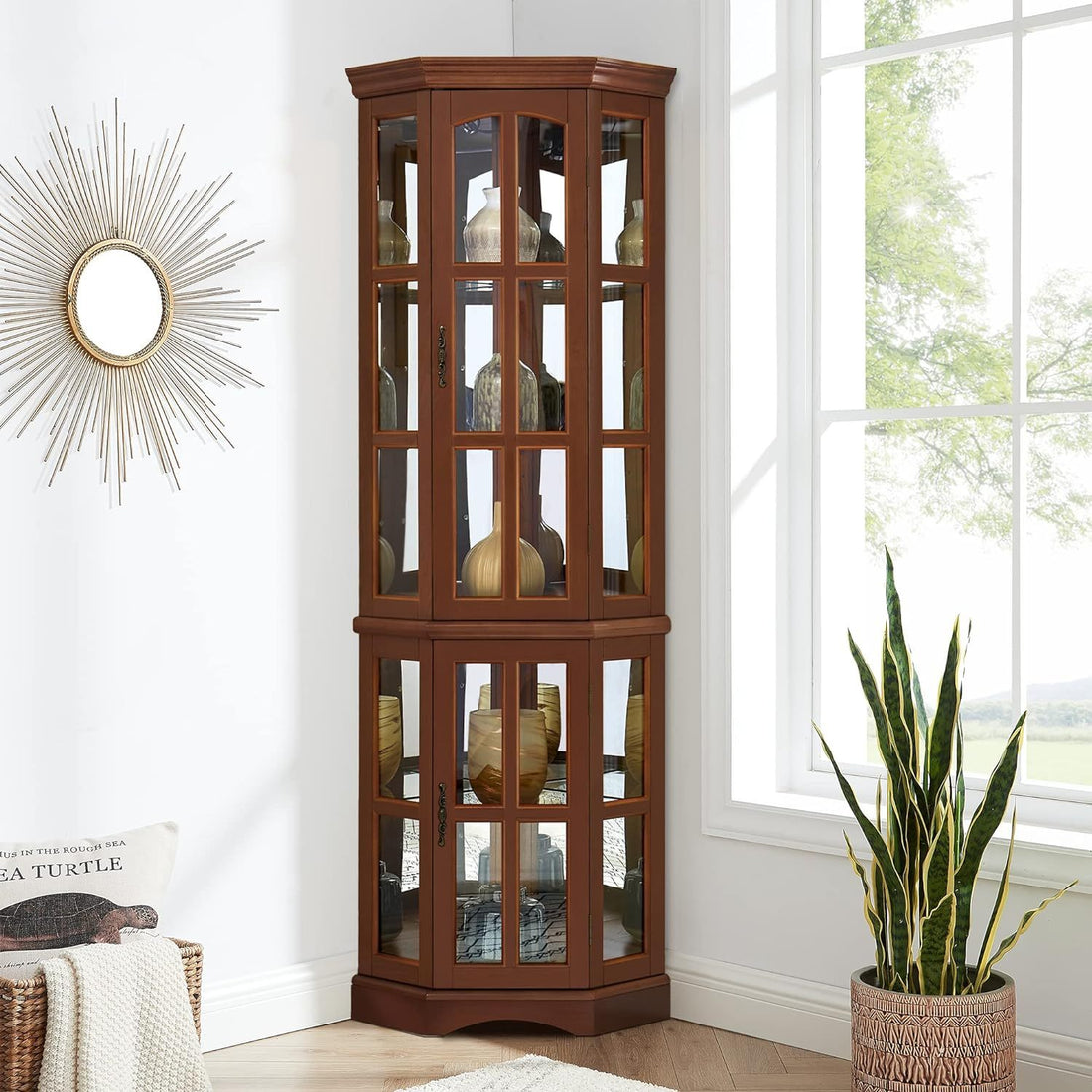 Corner Curio Cabinet With 5 Shelves And Lighting