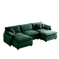 Oversized Modular Cushioned Sofa With Conversible Ottoman, 3 Seater Sofa With 2 Footstools, U Shape Sofa Ingreen Corduroy Fabric Green Corduroy 3 Seat