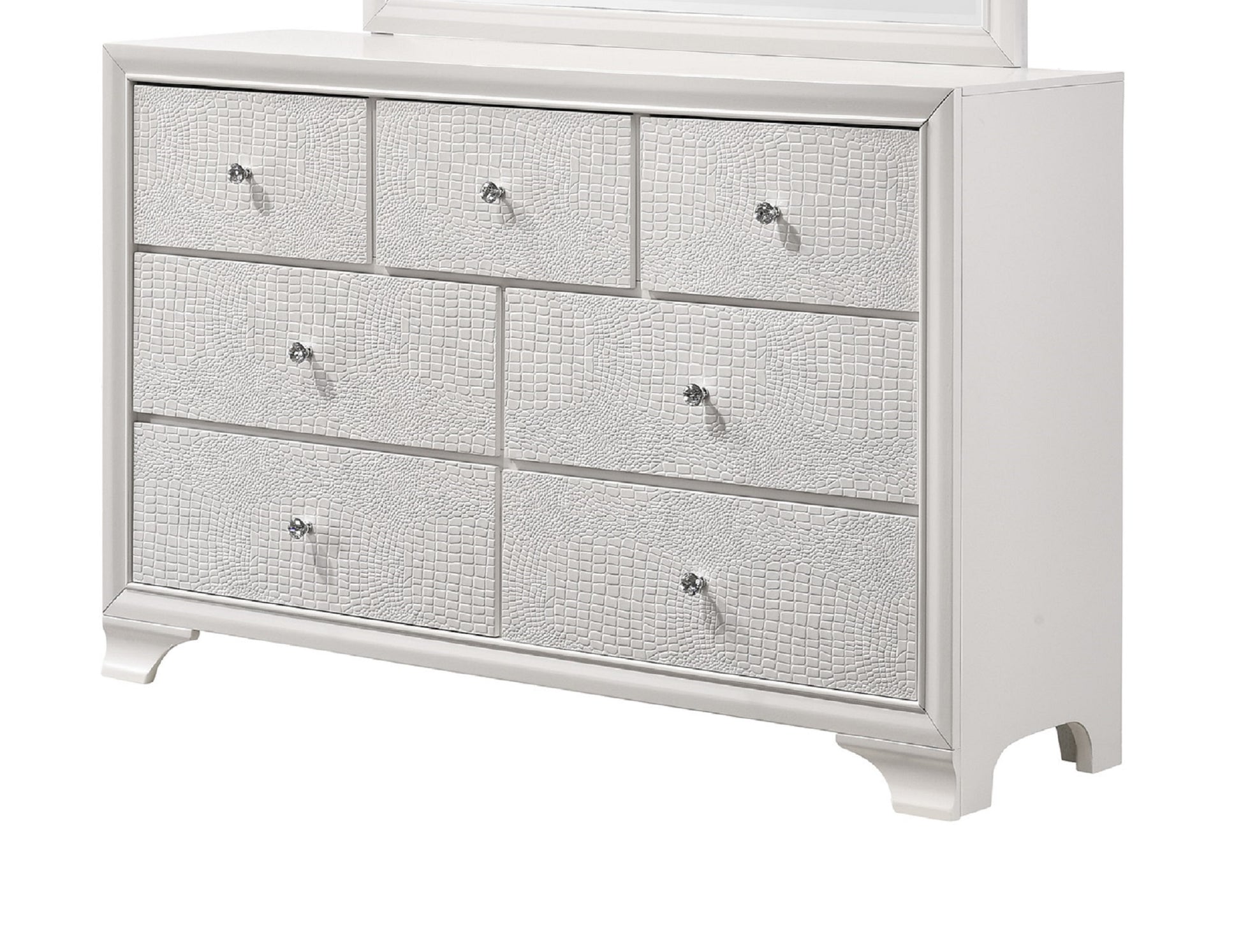 1Pc Modern Glam Style White Finish Glam Seven Drawer Dresser Embossed Crocodile Pattern Wooden Bedroom Furniture White Bedroom Modern Solid Wood