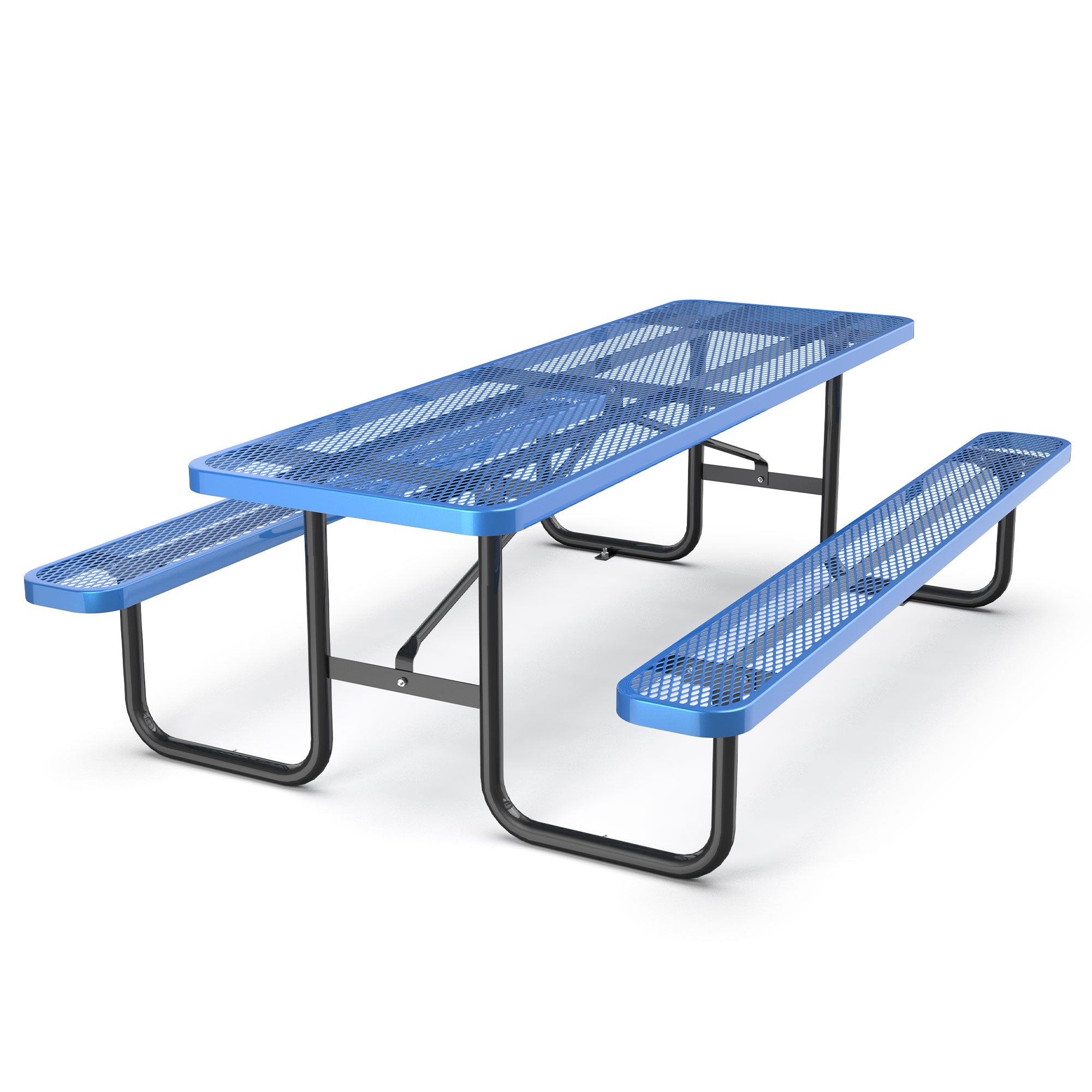 96" Expanded Metal Rectangular Picnic Table, Blue Blue Steel Steel