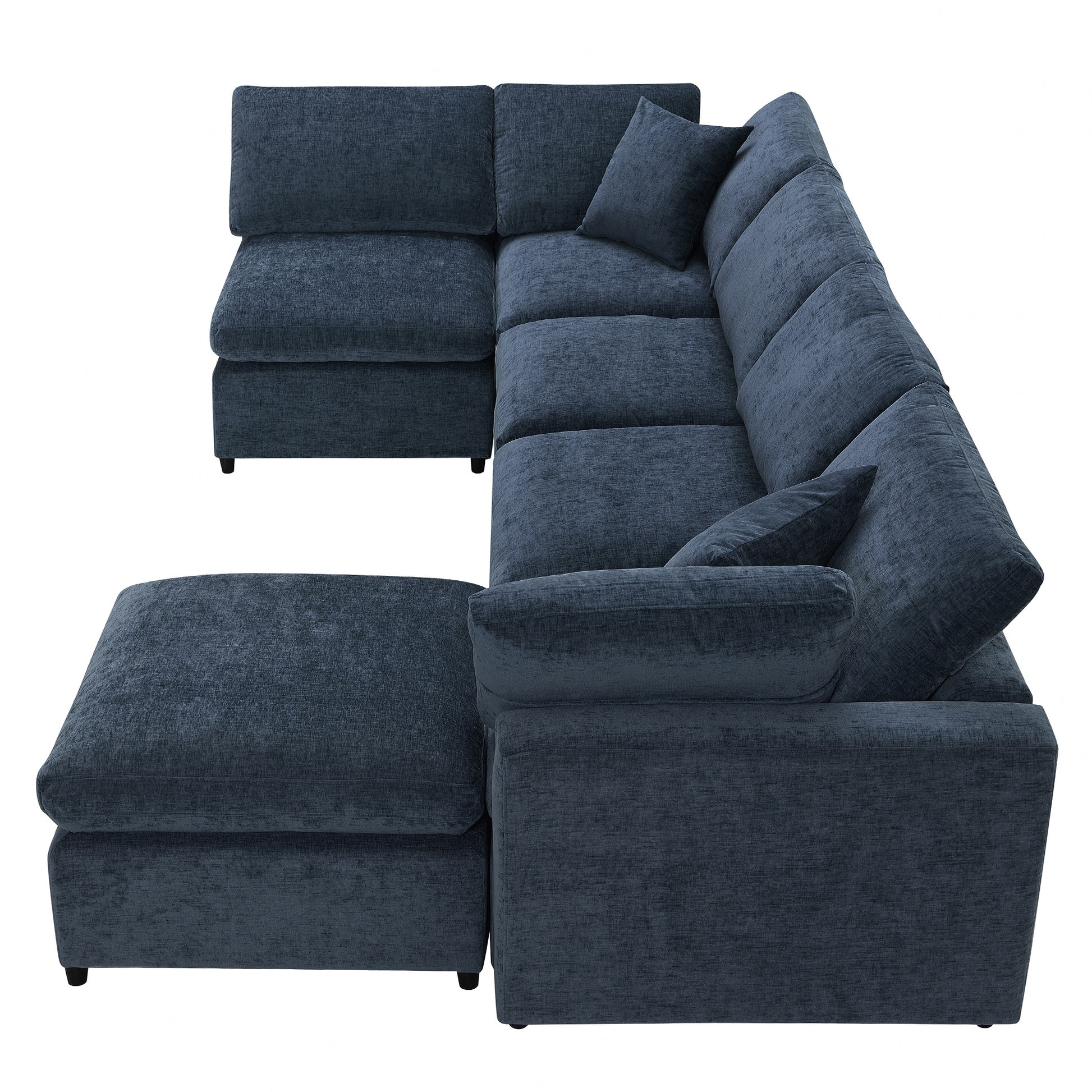 130*65" Modern Modular Cloud Sofa Bed, 6 Seat Chenille Sectional Couch Set With Ottoman,Free Combination,Convertible U Shaped Sleeper Sofa For Living Room, Apartment, 3 Colors Dark Blue Chenille 6 Seat