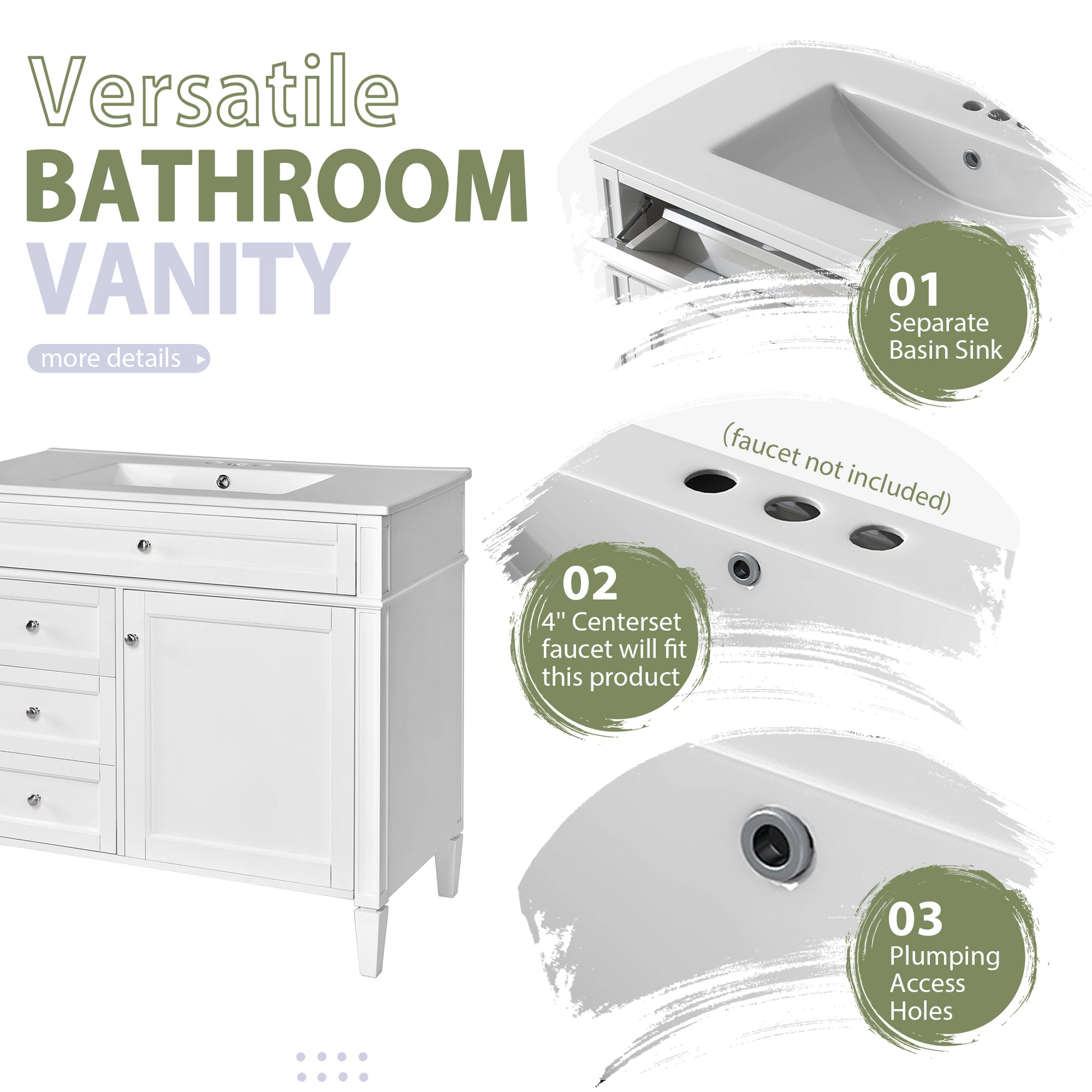36'' Bathroom Vanity With Medicine Cabinet, Modern Bathroom Storage Cabinet With 2 Soft Closing Doors And 4 Drawers, Single Sink Bathroom Vanity White Bathroom Ceramic,Solid Wood Mdf