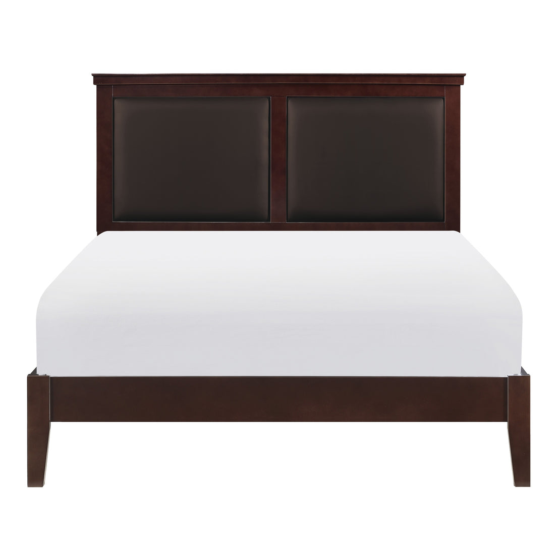 Classic Cherry Finish Full Size Panel Bed Upholstered Headboard Wooden Bedroom Furniture 1Pc Box Spring Required Full Cherry Wood Bedroom Panel Faux Leather Wood