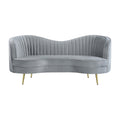 Enzo 74 Inch Modern Loveseat, Channel Tufted Kidney Shape, Gray And Gold Gray Wood 3 Seat