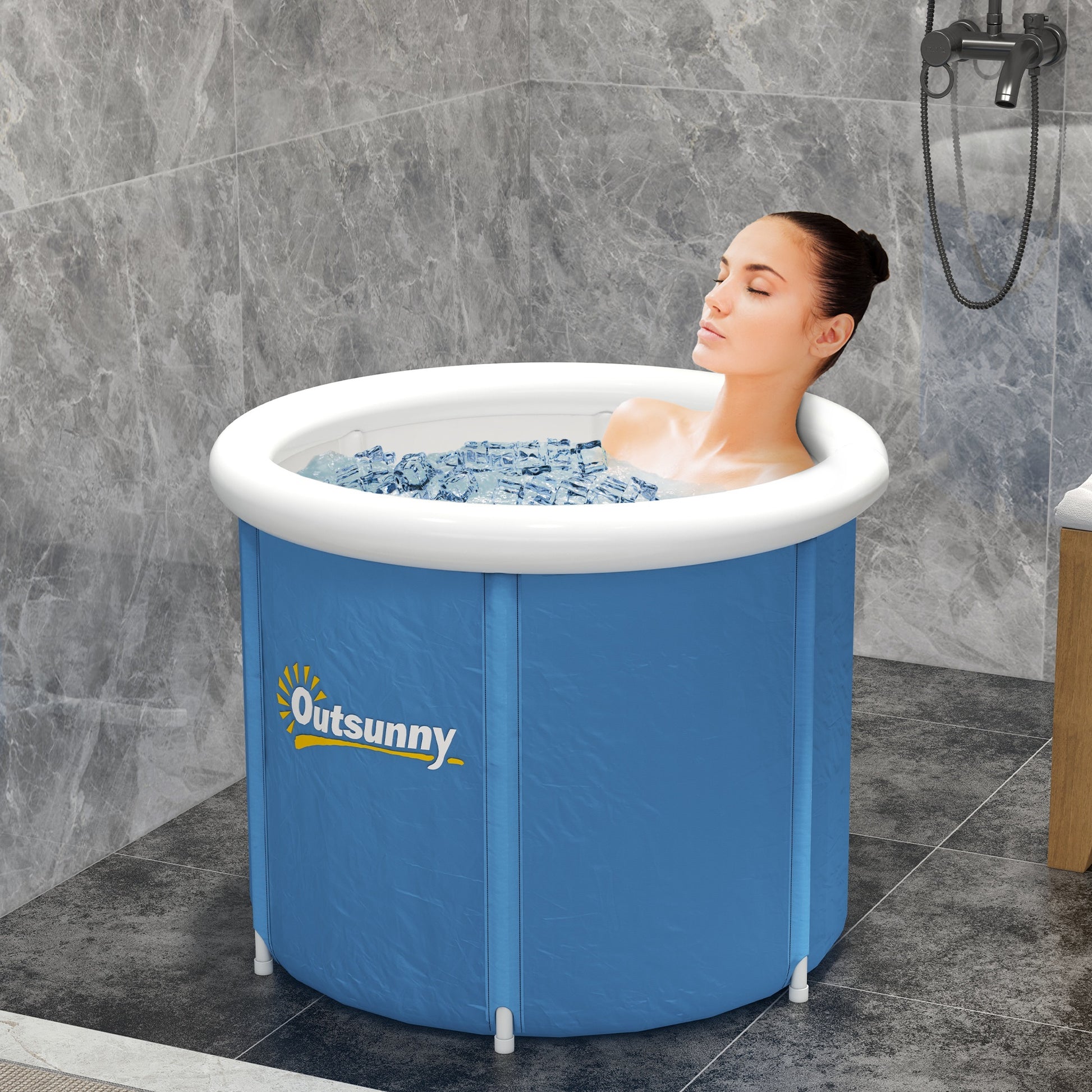 Outsunny Ice Bath Tub, 79 Gallon Outdoor Portable Cold Plunge Tub With Thermo Lid, Cover And Carry Bag For Athletes Recovery And Cold Water Therapy, Dark Blue Blue Plastic