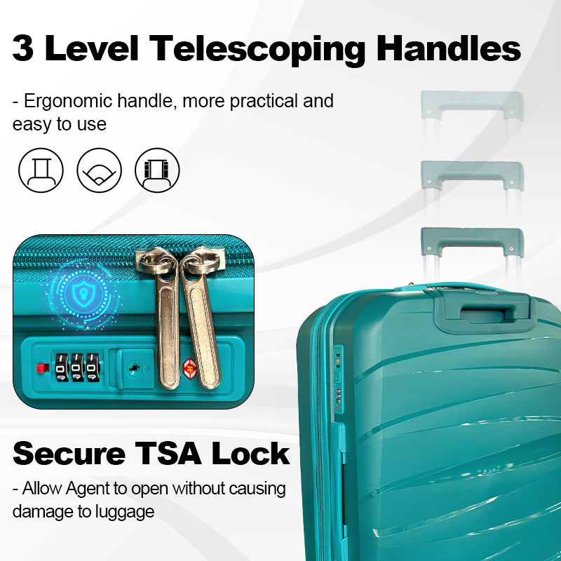 Hardside Luggage Sets 3 Pieces, Expandable Luggages Spinner Suitcase With Tsa Lock Lightweight Carry On Luggage 20Inch 24Inch 28Inch Antique Green Polypropylene