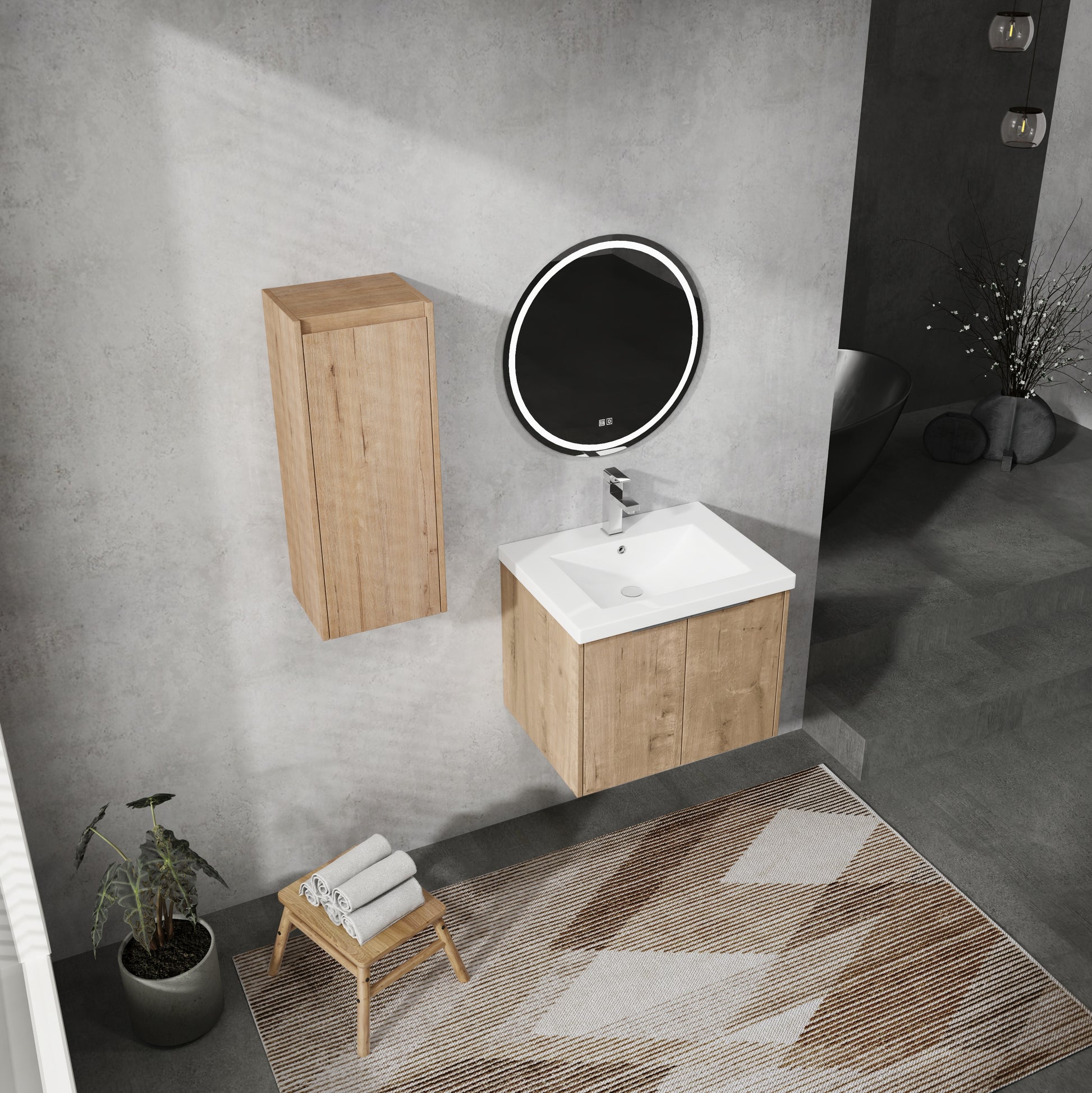 24" Wall Mounted Bathroom Vanity With Sink And Side Cabinet, Soft Close Doors,00112Imo 00624Imo Combination Cabinet Kd Packing Imitative Oak Bathroom Modern Plywood Plywood