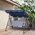 Outsunny 3 Seat Outdoor Patio Swing Chair With Removable Cushion, Steel Frame Stand And Adjustable Tilt Canopy For Patio, Garden, Poolside, Balcony, Backyard, Dark Blue Dark Blue Steel