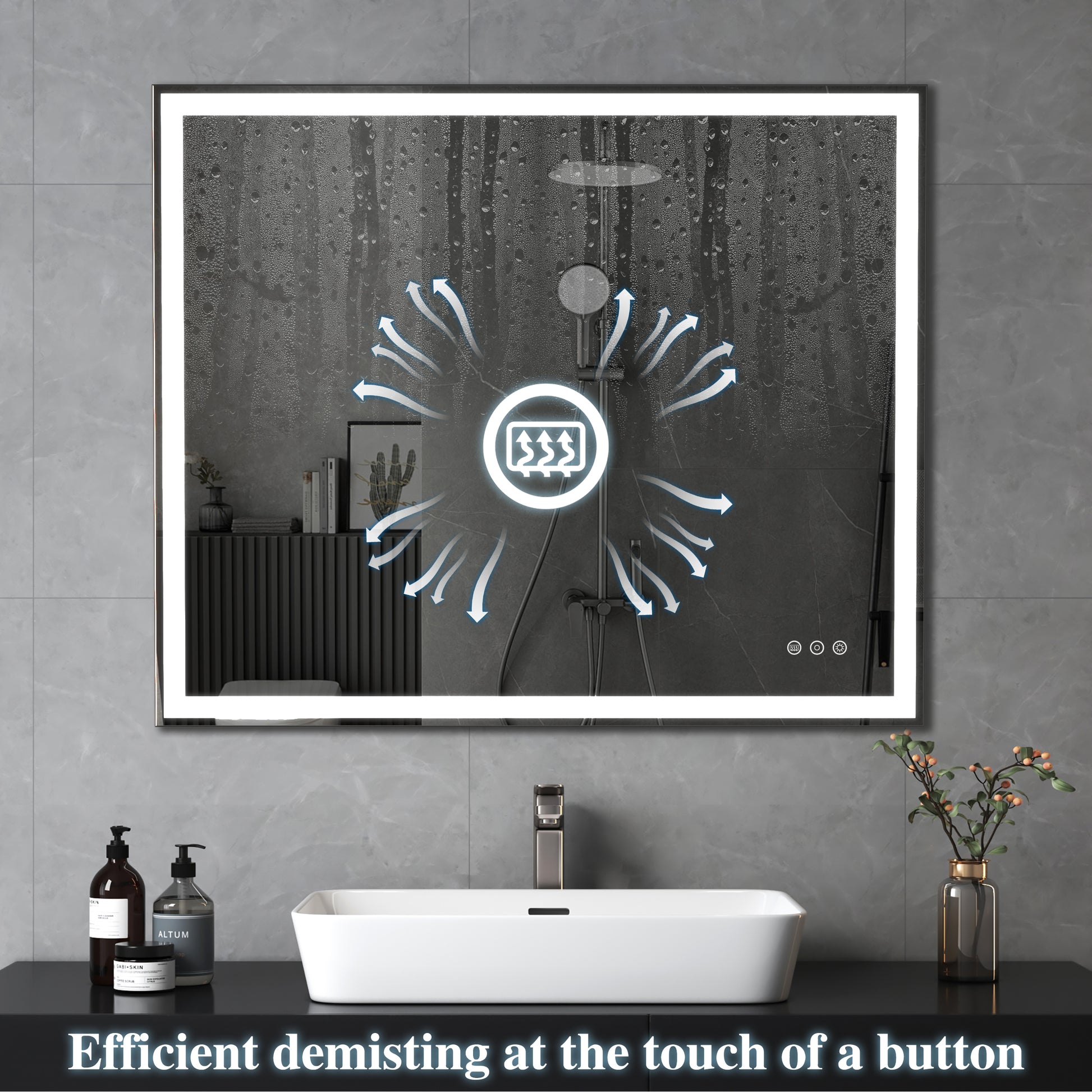 30X36 Inch Led Bathroom Vanity Mirror Wall Mounted Adjustable White Warm Natural Lights Anti Fog Touch Switch With Memory Modern Smart Large Bathroom Mirrors Silver Aluminium