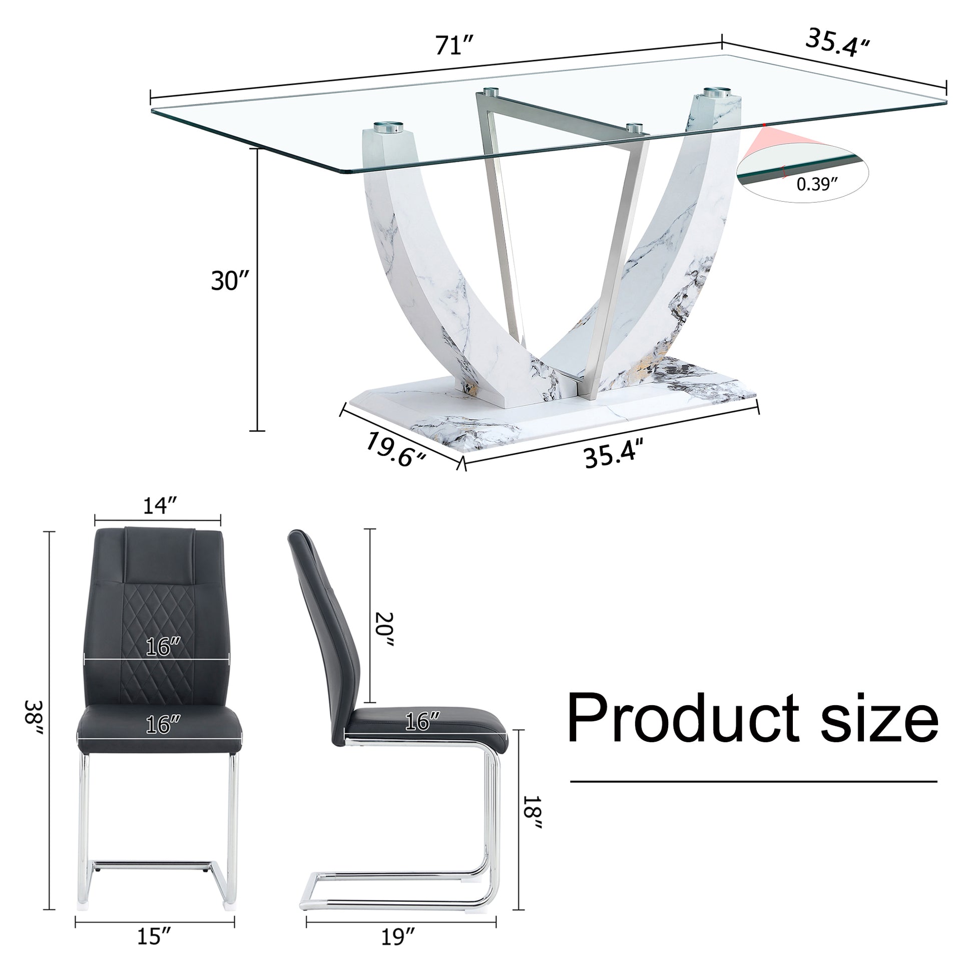 Table And Chair Set, Large Modern Rectangular Glass Table, Can Accommodate 6 8 People, Equipped With A 0.39 Inch Tempered Glass Tabletop And Mdf Table Legs.Paired With Comfortable And Soft Chairs. Black Mdf Glass