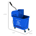 Homcom Mop Bucket With Wringer On Wheels For Floor Cleaning, 21 Quart, Separate Dirty And Clean Water, Blue Blue Plastic