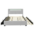 Full Size Upholstered Platform Bed With Led Frame, With Twin Size Trundle And 2 Drawers, Teddy Fleece, Gray Gray Fleece