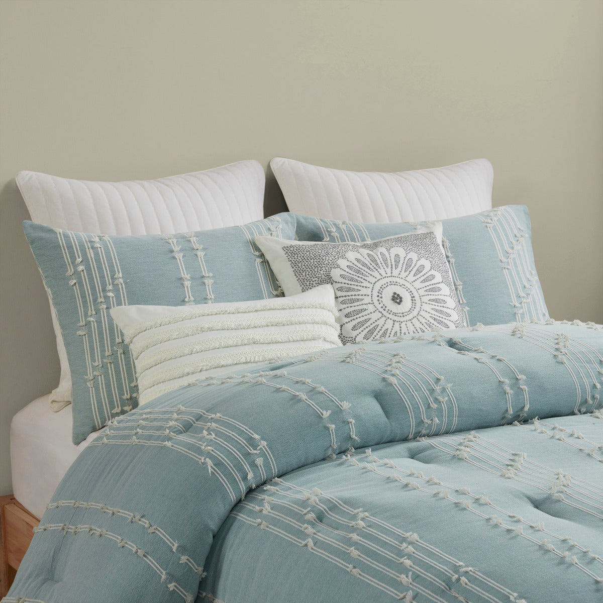 3 Piece Cotton Jacquard Comforter Set Aqua King Cal King King Aqua Cotton