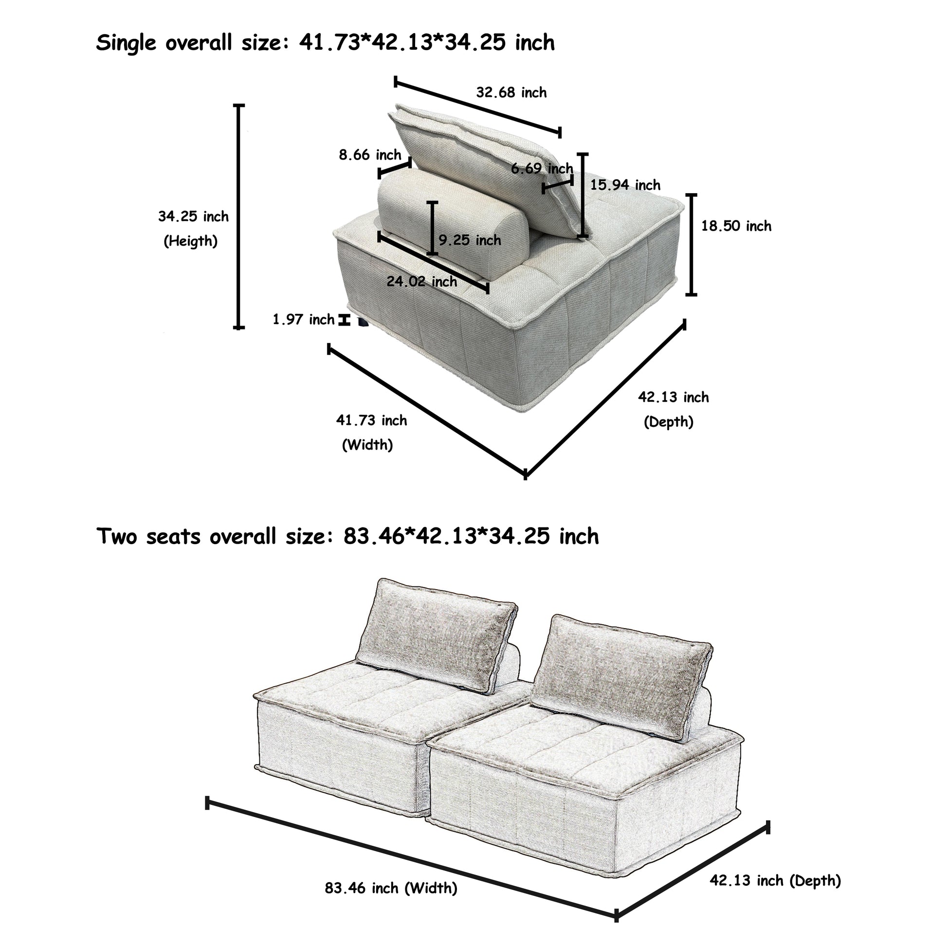 Light Grey 3 Piece Modular Sofa Oversized Sectional Couch For Living Room Coffice Shop, Flexible Seating Arrangement, Modern Design Sofa Grey Chenille 3 Seat