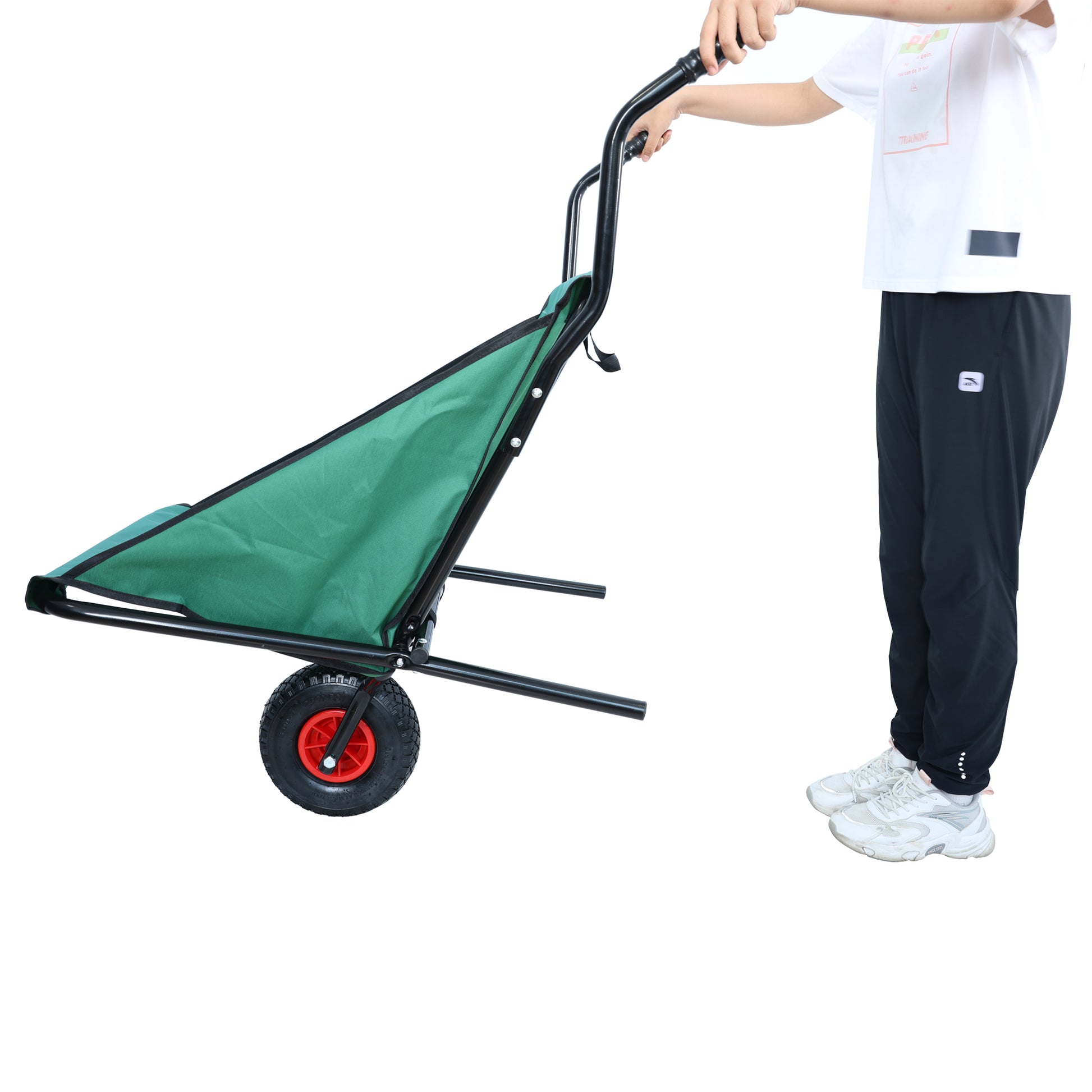 Collapsible Wheelbarrow 176 Lbs Folding Yard Garden Wheelbarrow Foldable Lightweight Gardening Heavy Duty Oxford Cloth Green Lawn Cart For Grass, Leaf, Garden Supplies, 10" Pneumatic Tire Green Iron,Oxford Fabric