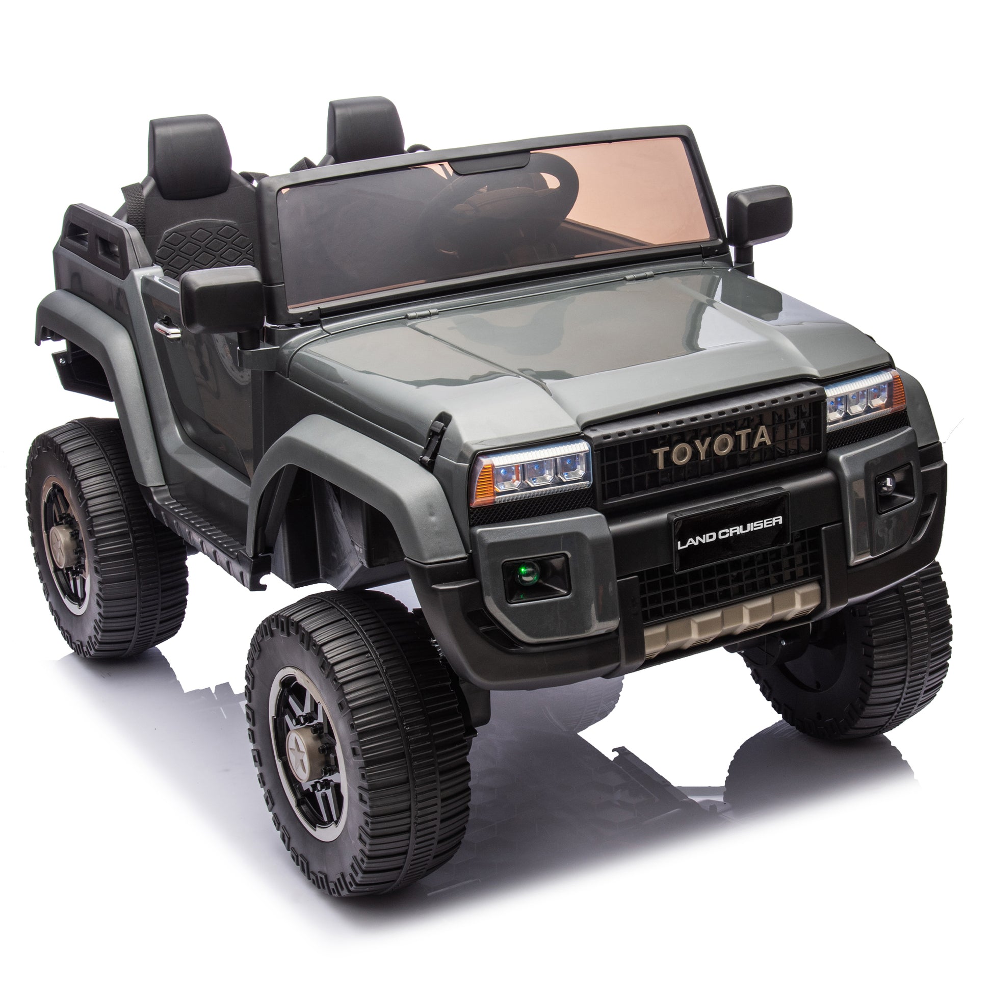 24V Two Seater Kids Ride On Car W Parents Remote Control, Licensed Toyota Lc250,4Wd,220W Motors,With Shovel,Three Point Seat Belt,Slow Start,Speed Adjustment,Bluetooth,Music For Kids Aged 3 . Gray 100 149 Lbs Polypropylene