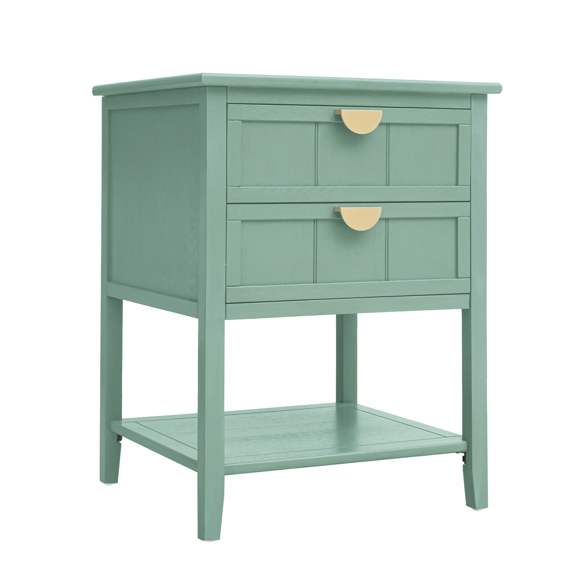 2 Drawer Side Table, American Style, End Table, Suitable For Bedroom, Living Room, Study Light Green Mdf