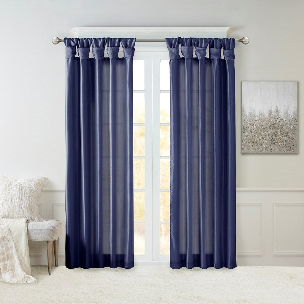 Twist Tab Lined Window Curtain Panel Navy Polyester