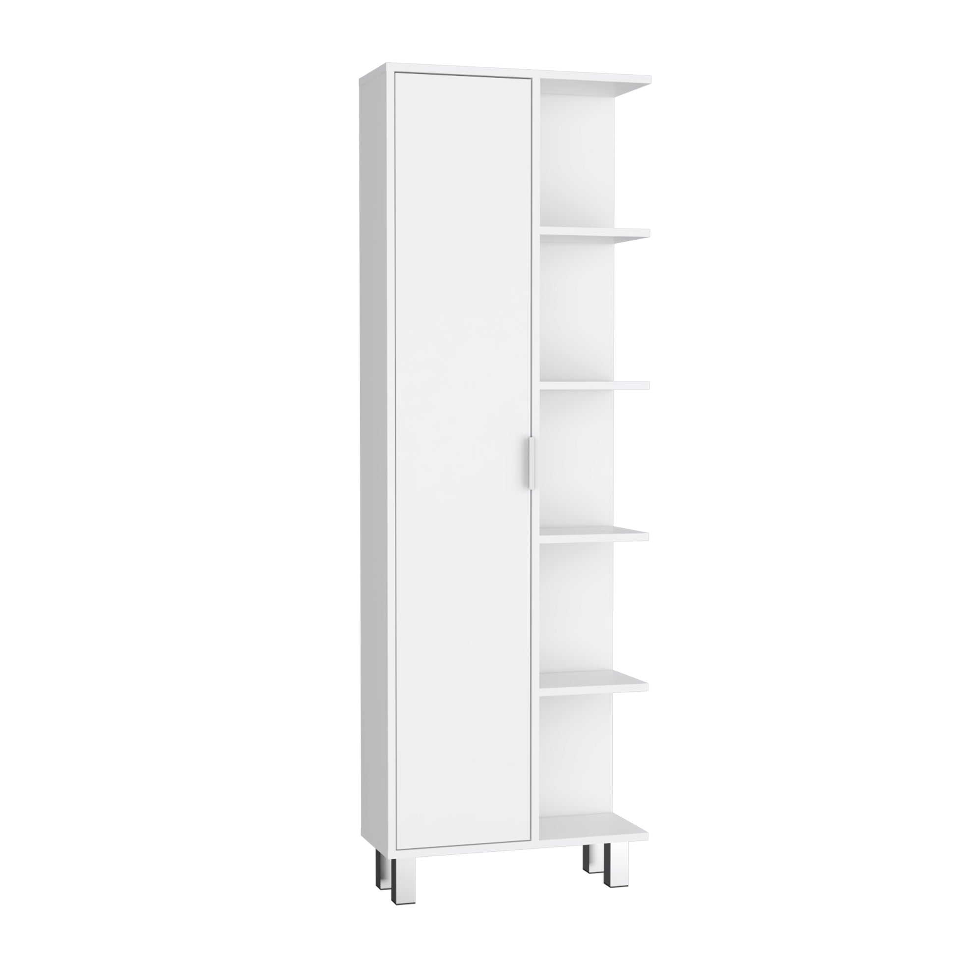 Keller Linen Cabinet 63" H, With 1 Door And 9 Shelves, White White Solid Wood Mdf Engineered Wood